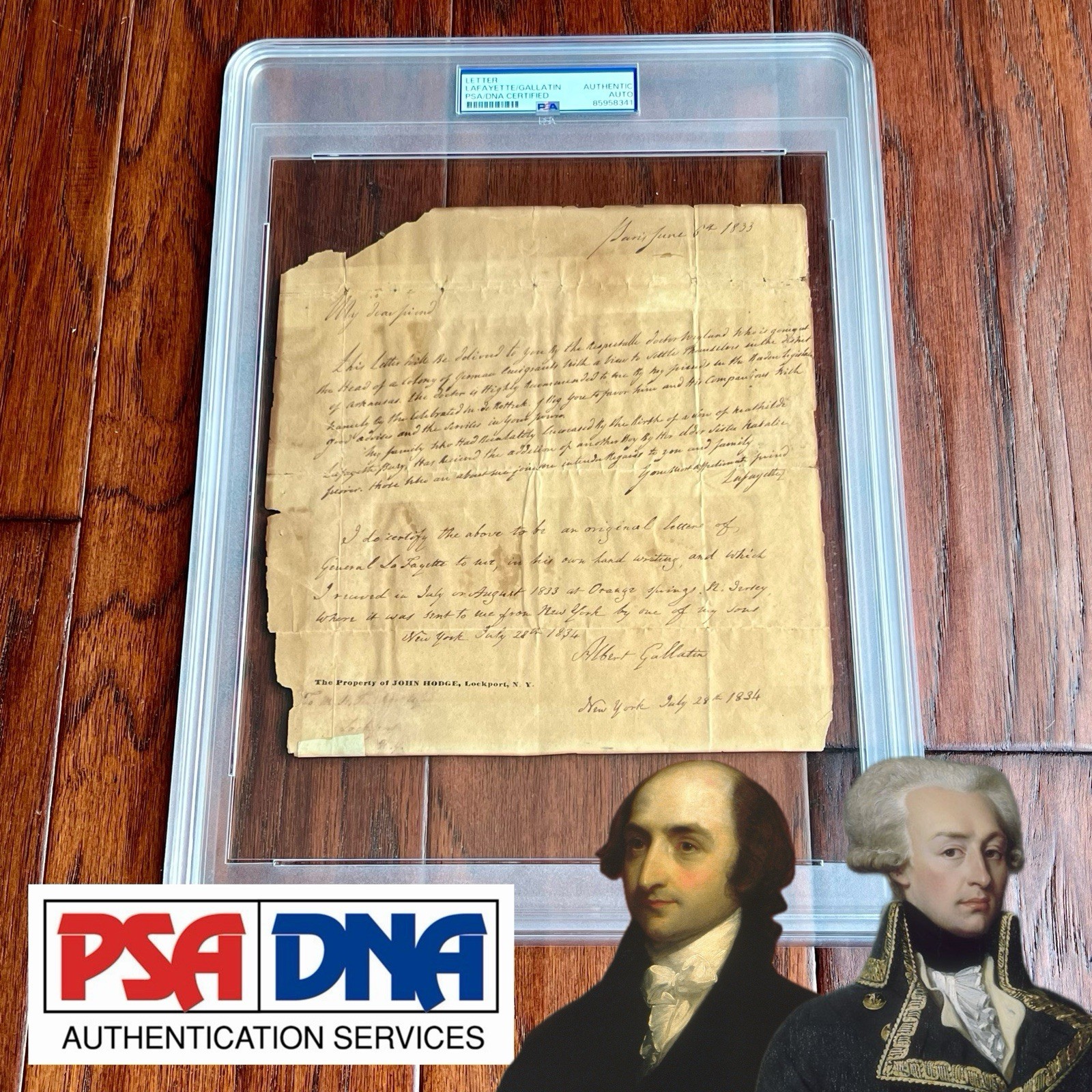 MARQUIS DE LAFAYETTE & ALBERT GALLATIN 2x Autograph EMIGRANT Letter Signed * PSA