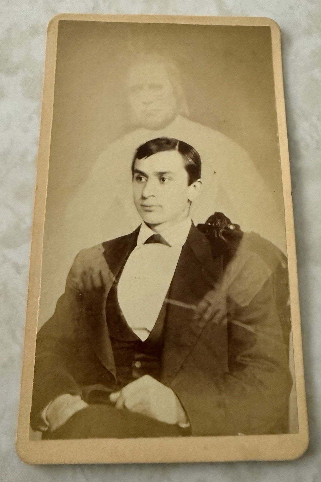 Original Rare Mumler Spirit Photo Man CDV 1860s Indian Pipe Ghost Photography