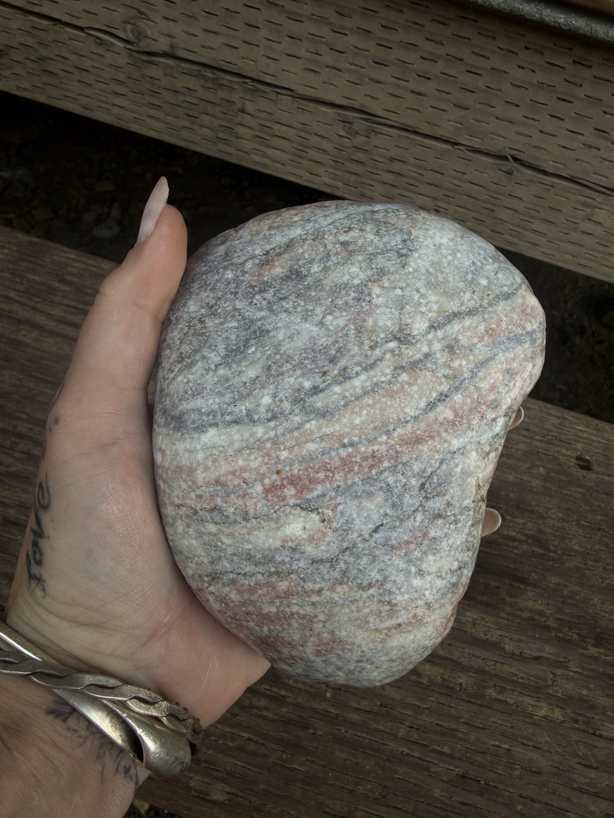 STUNNING Pink & Gray Banded Quartzite? Large Natural River Rock Specimen STUNNING Pink & Gray Banded Quartzite? Large Natural River Rock Specimen