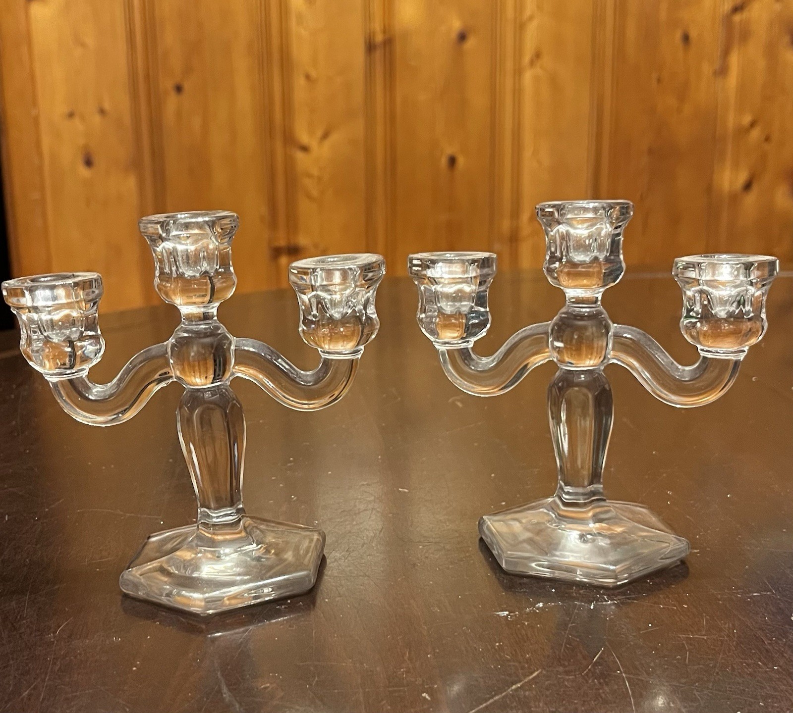 Set Of 2 Westmoreland Childs Toy Candlestick 1013 Elegant Pressed Glass 3 Lite