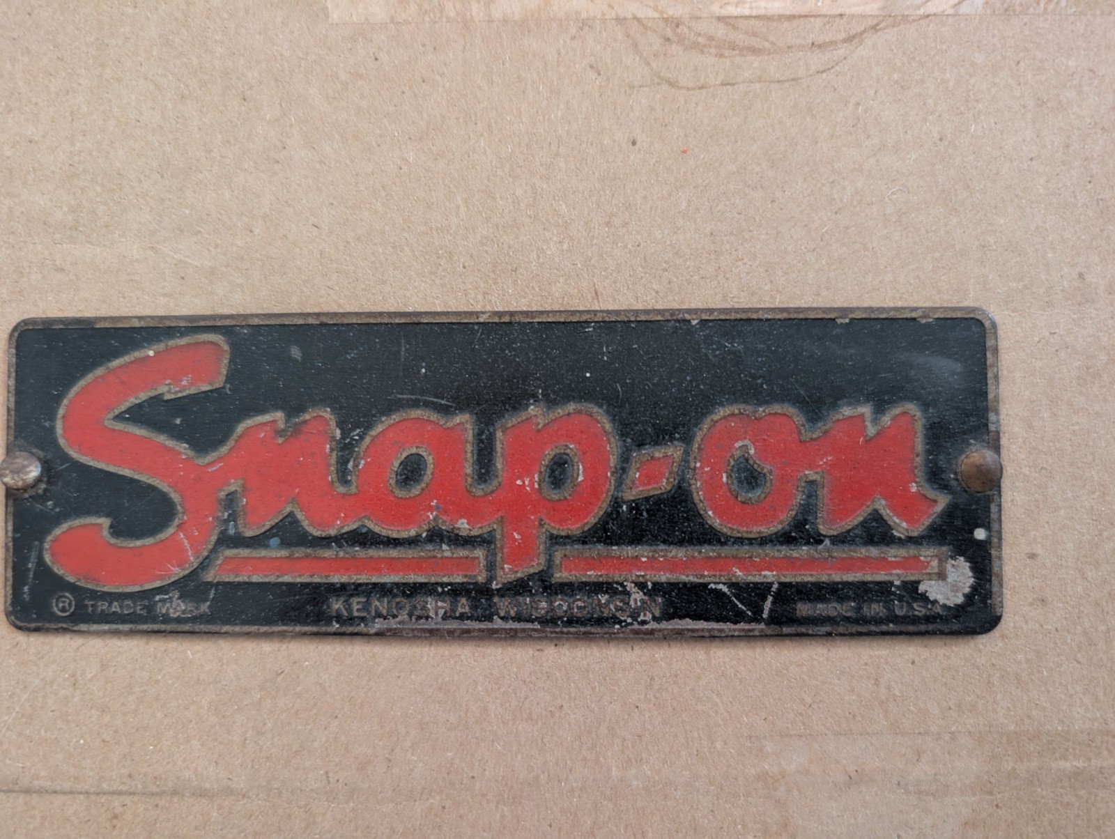 Vintage Snap-On Toolbox Metal Name Plate Emblem Logo