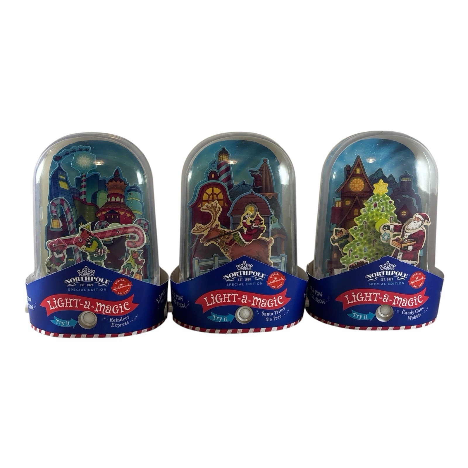 Hallmark Northpole Light-a-Magic Complete Set of 3 Musical Animated Tested