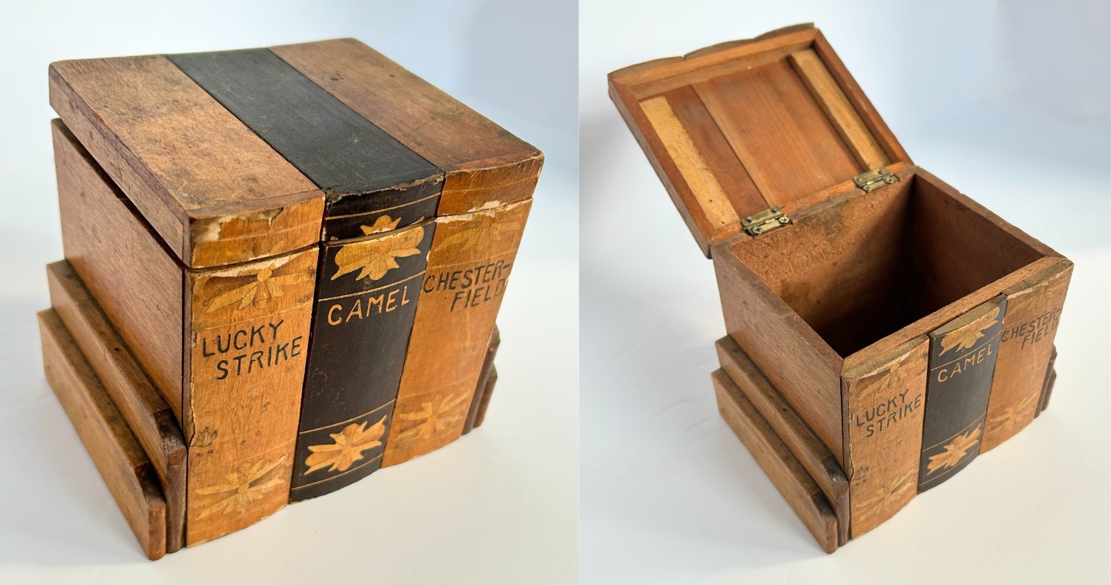 Vintage Wood Cigarette Box Lucky Strike Camel Chesterfield Tobacciana