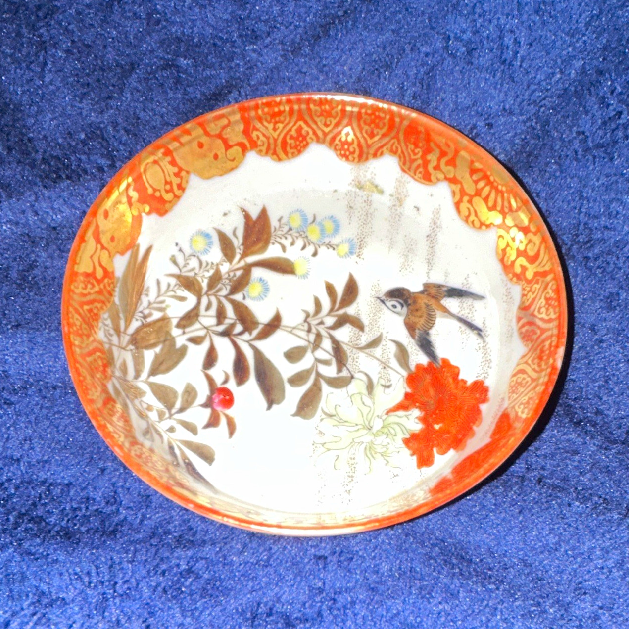 Antique 19c Japanese Porcelain Signed Kutani Dish Marked on Base Figures
