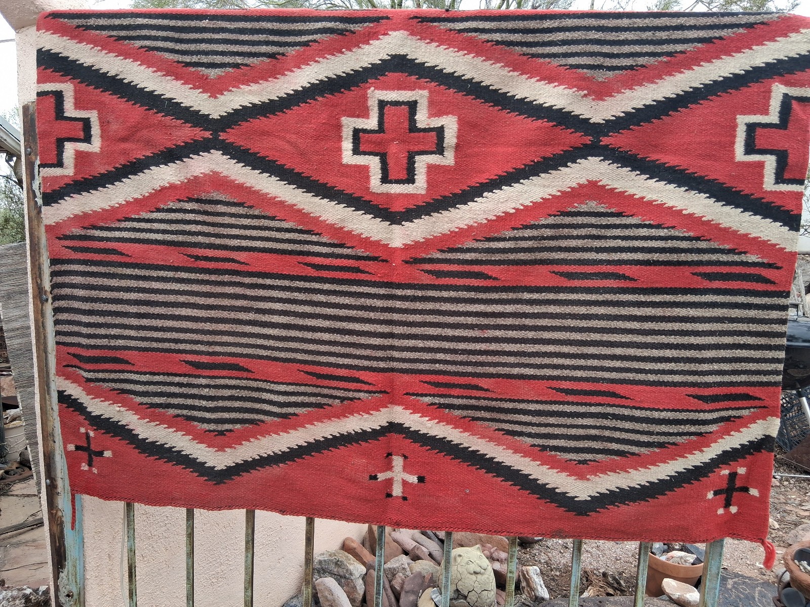 Navajo Rug Vintage 56 x 59 Inches Beautiful Old Chief's Blanket Slightly Tatterd