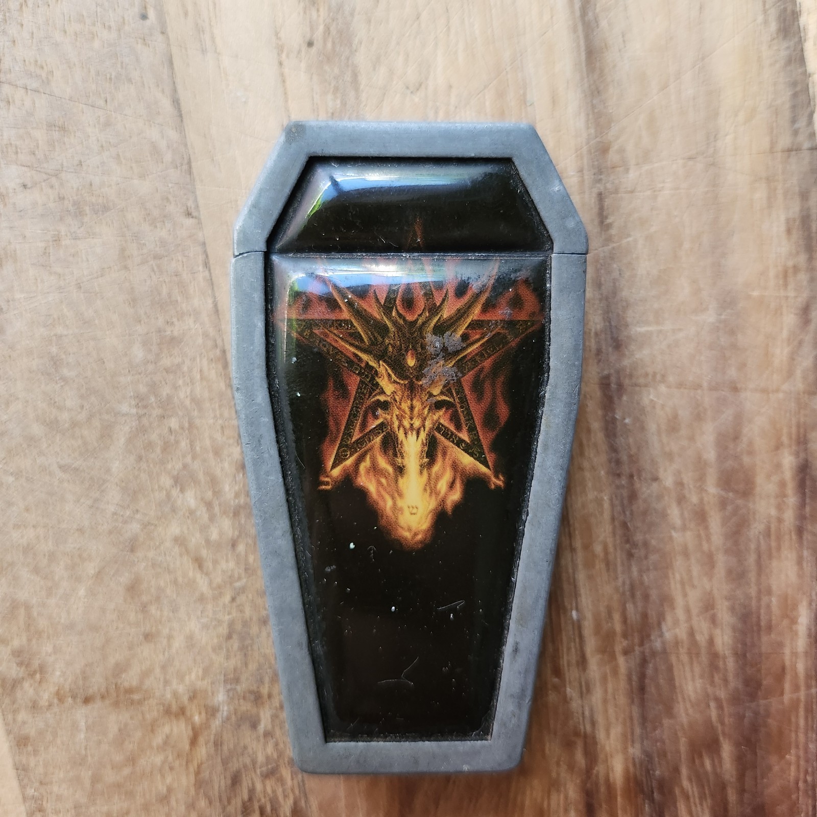 Vintage Coffin Shaped Baphomet Refillable Butane Lighter 