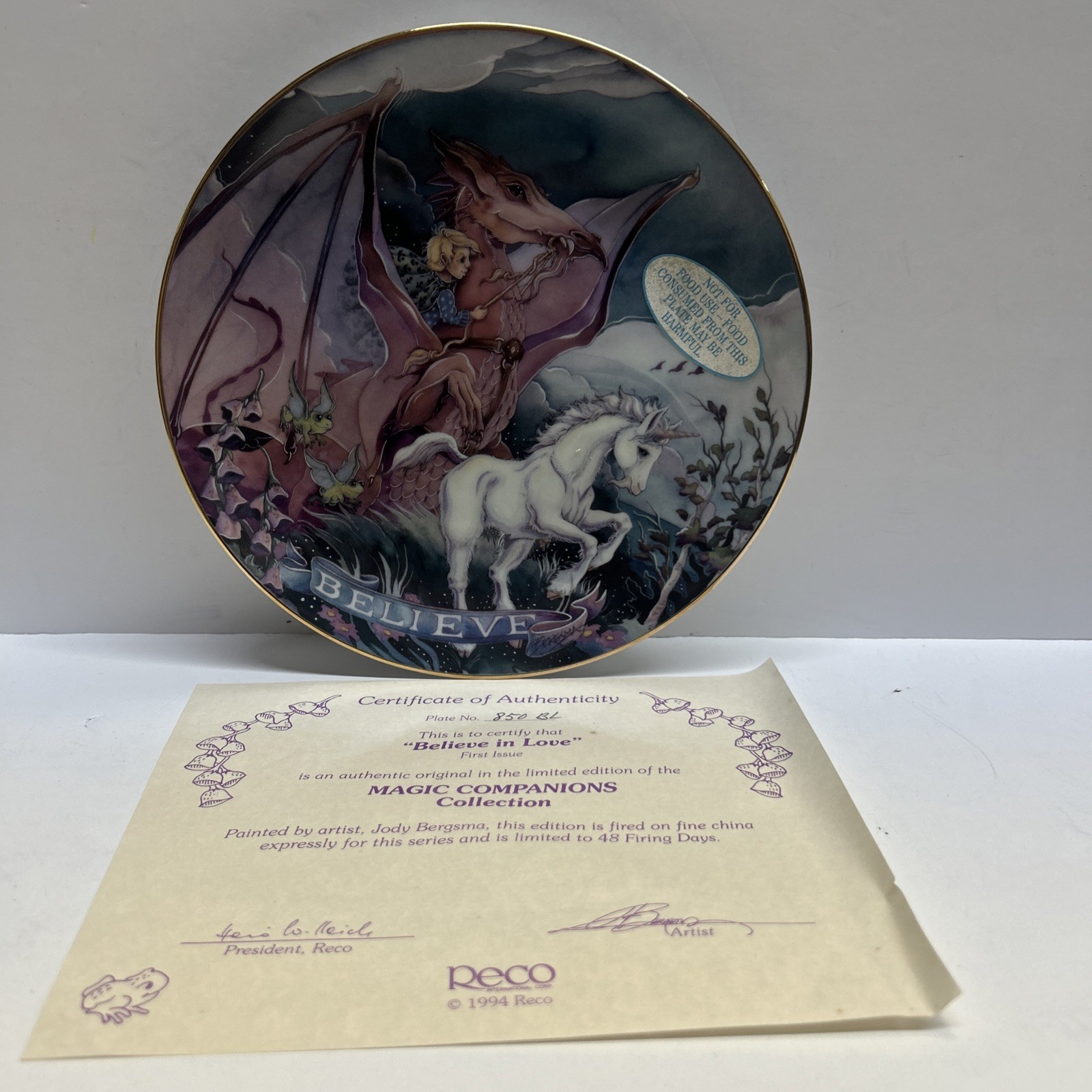 Jody Bergsma Believe In Love Plate w/ COA & Original Box Magic Companions