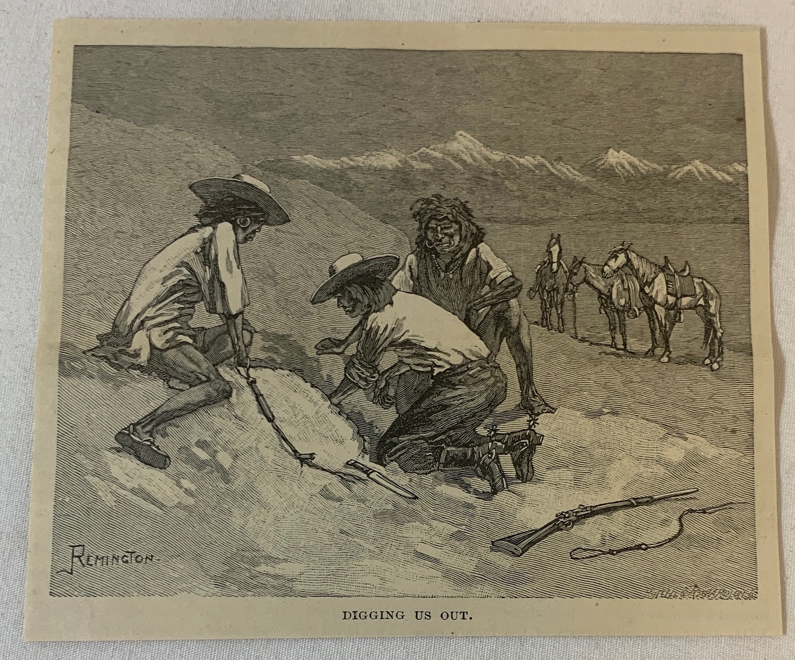 1888 magazine engraving~ NATIVE AMERICANS DIGGING OUT THE BURIED ALIVE Remington