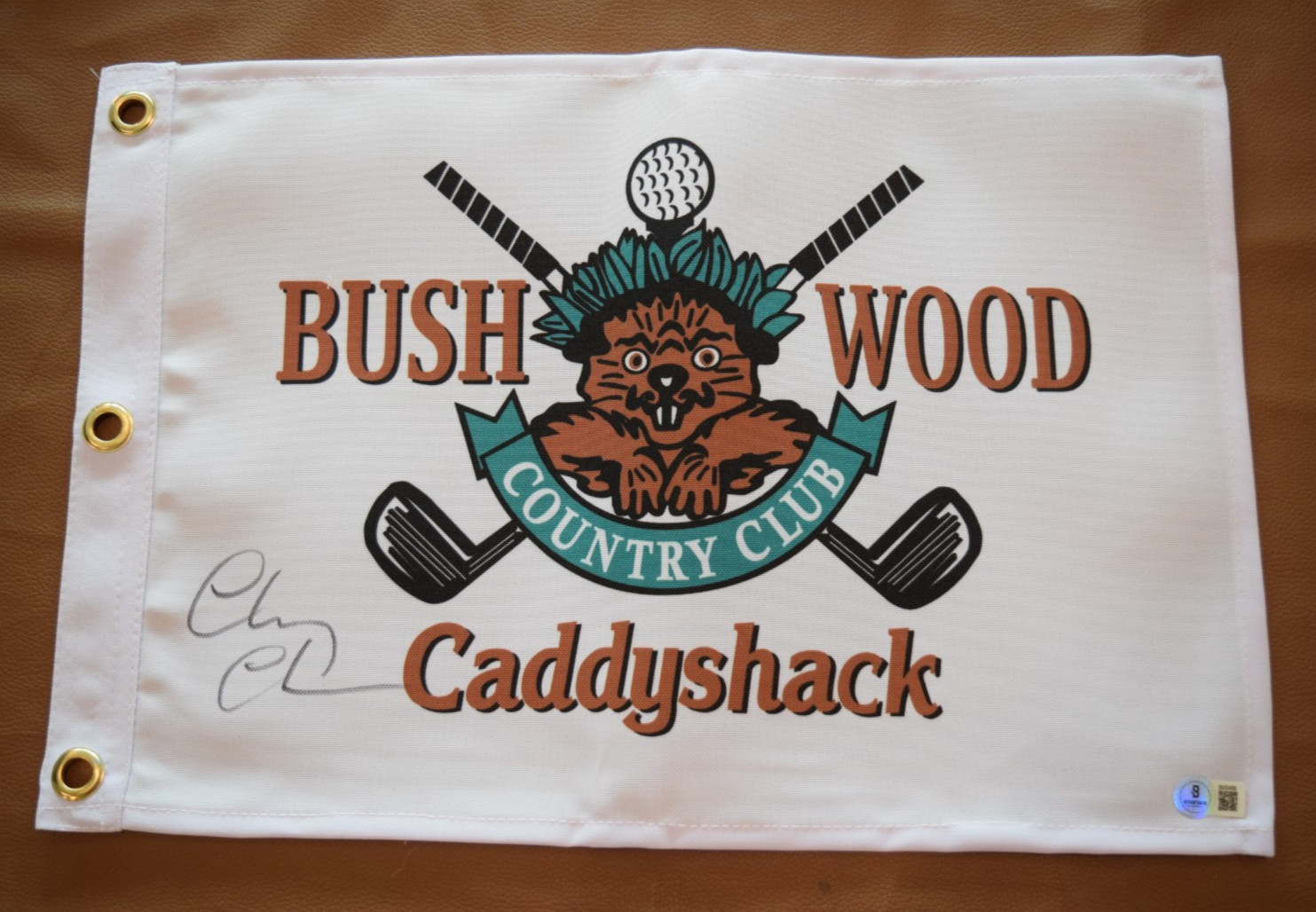Chevy Chase Signed Caddyshack Flag BushWood Country Club Golf AUTO Becket Cer
