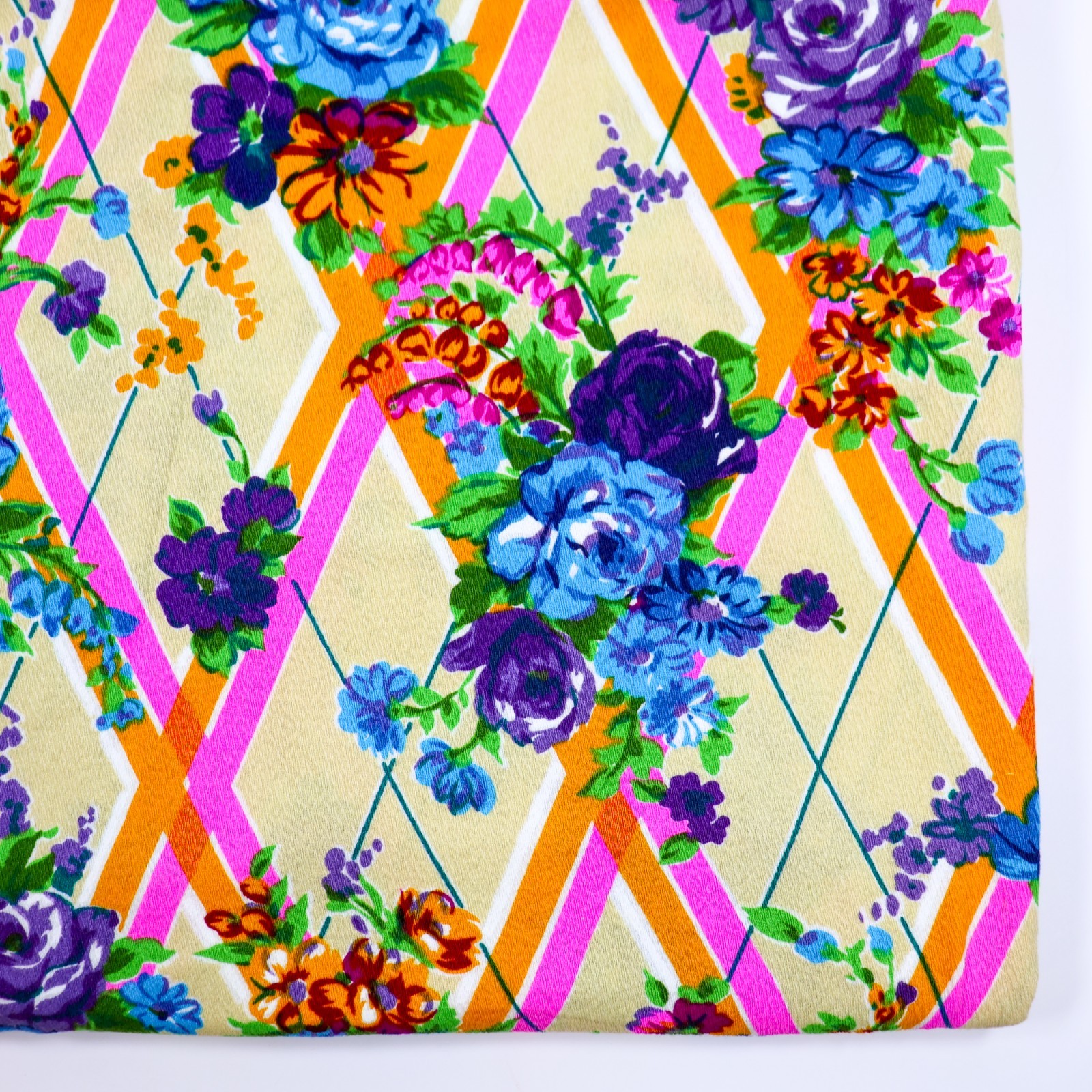 Vtg Hawaiian Textiles Crepe Fabric Neon Flowers 1970s Funky Floral 43x132 FLAWS Vtg Hawaiian Textiles Crepe Fabric Neon Flowers 1970s Funky Floral 43x132 FLAWS