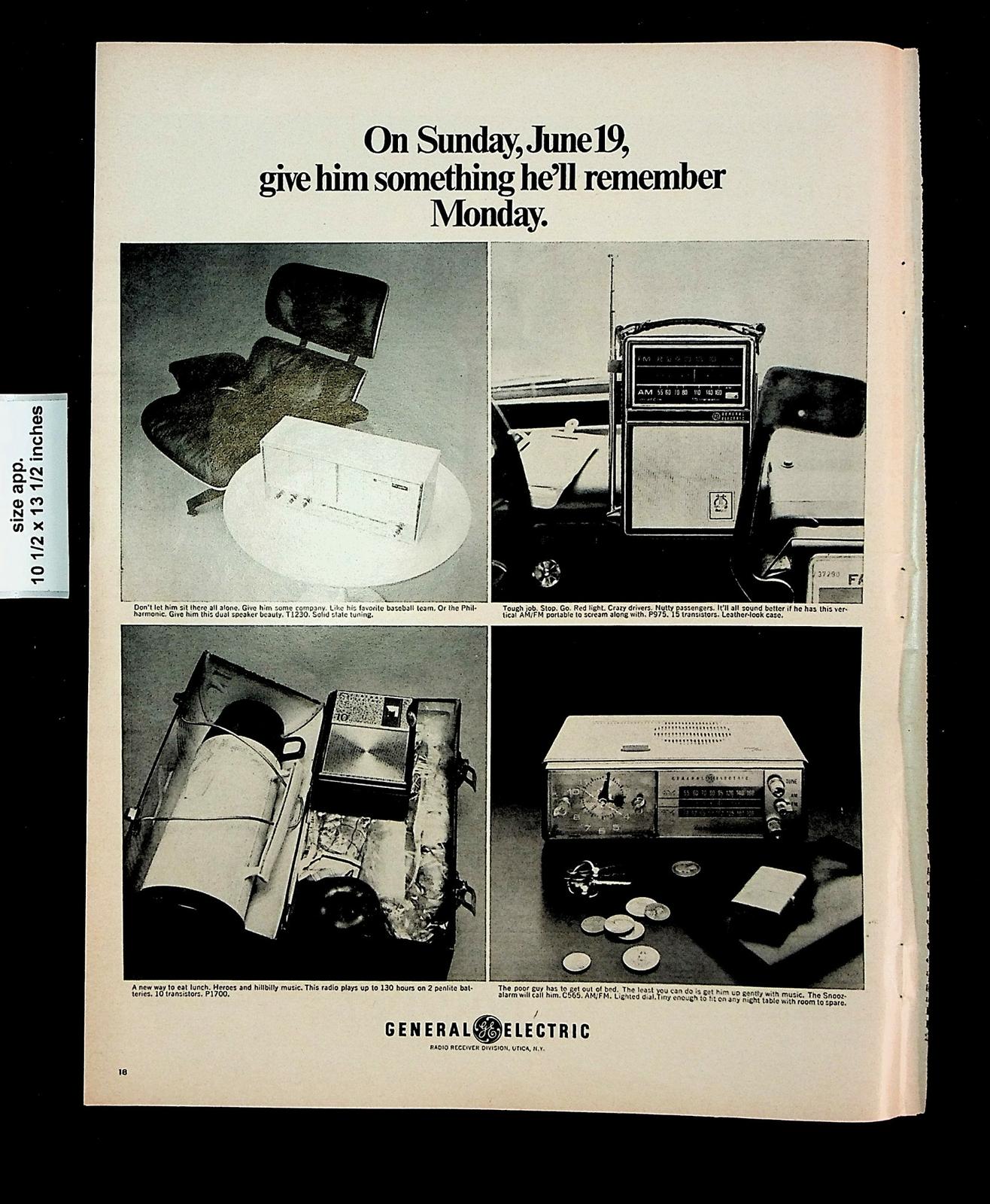 1966 GE General Electric Father\'s Day Portable Radio Vintage Print Ad 27230