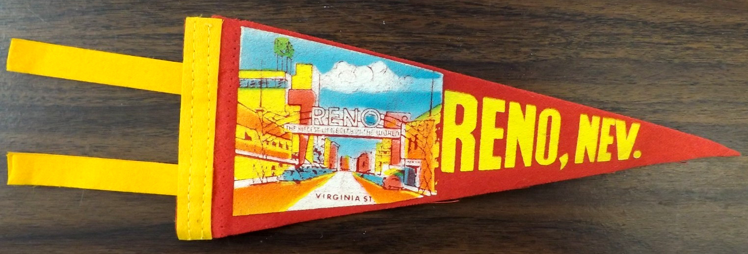 VINTAGE 1960s RENO NEVADA PENNANT 9\