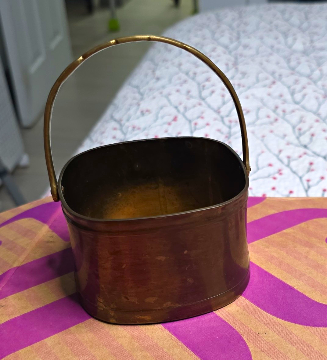 Vintage Copper Basket Container with Swing Handle Carrying Handle Vintage Copper Basket Container with Swing Handle Carrying Handle