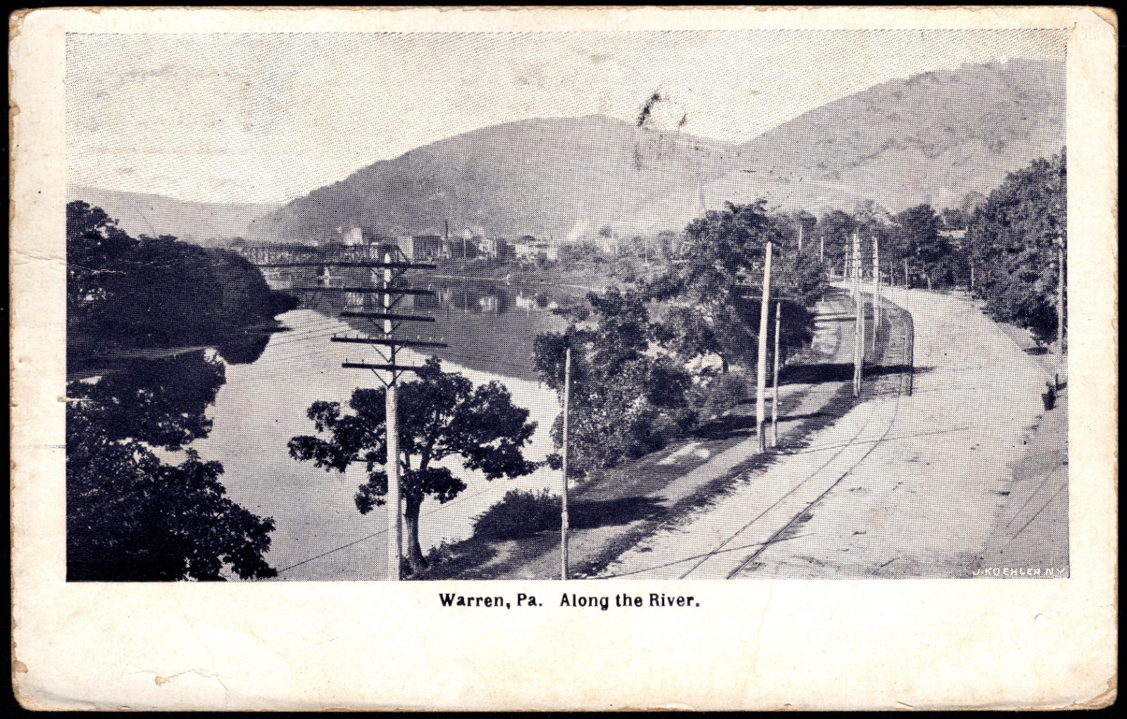 Postcard Roadway with Telegraph Poles Along the River, Warren, PA Undivided Back Postcard Roadway with Telegraph Poles Along the River, Warren, PA Undivided Back