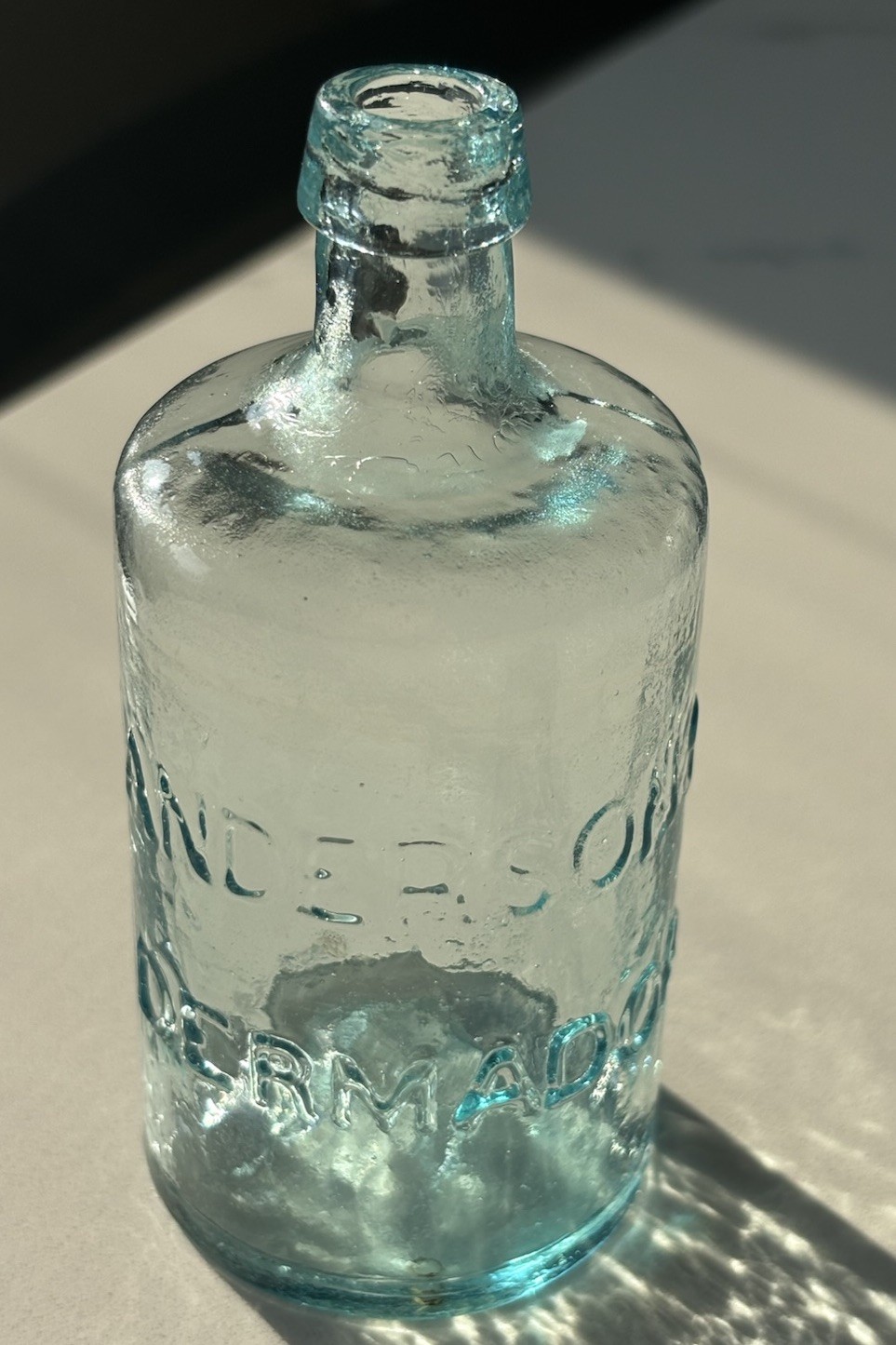 Antique 1850s Applied Top OPEN PONTIL ANDERSON\'S DERMADOR Med Bottle BUFFALO NY