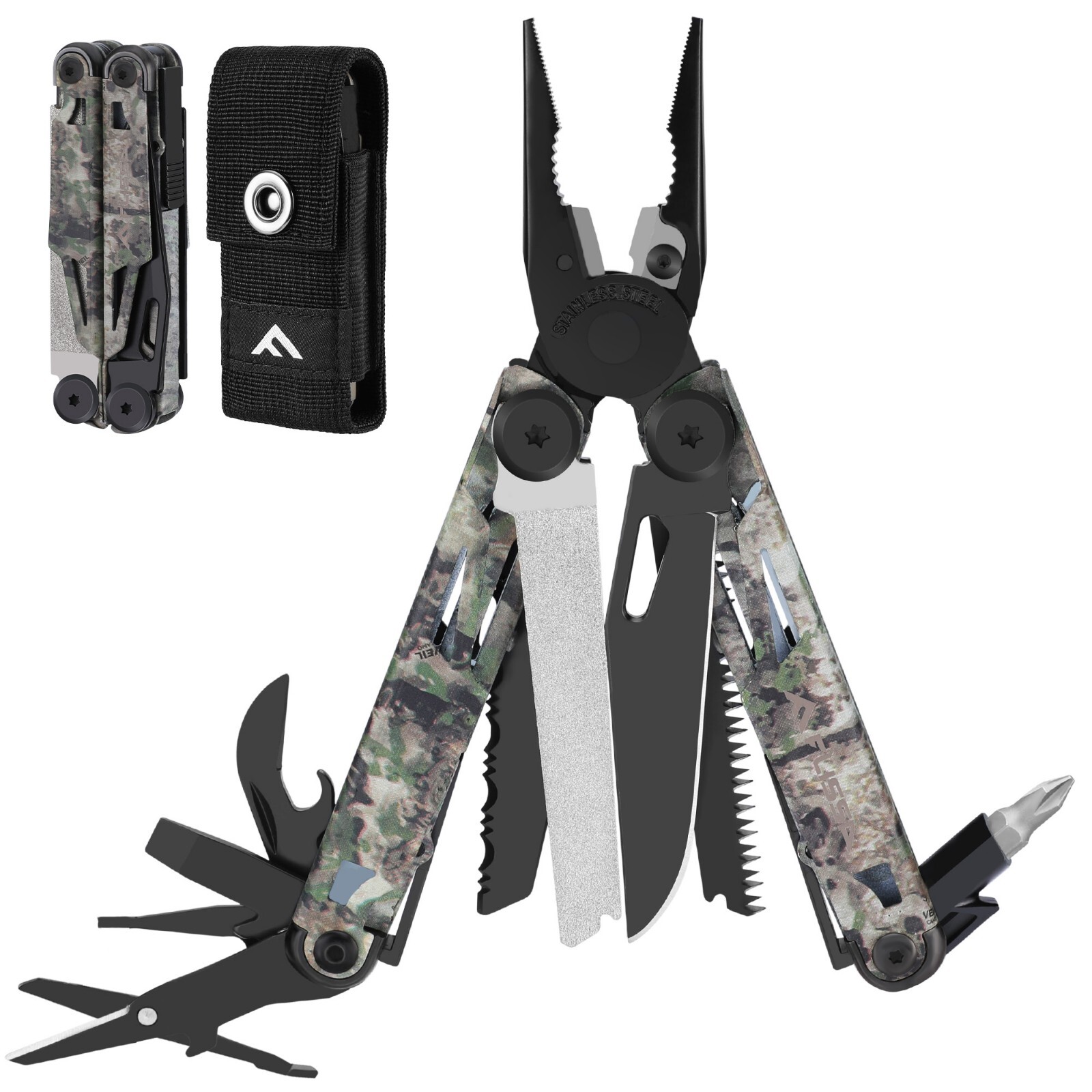FLISSA Multitool 15-in-1/16-in-1/18-in-1 with Sheath Stainless Steel Multi-Color