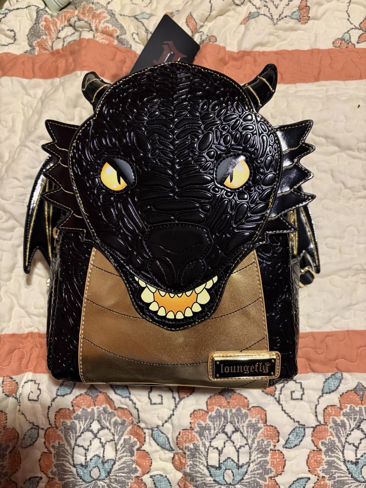 Loungefly Fourth Wing Black Gold Dragon Mini Backpack - BAM Exclusive