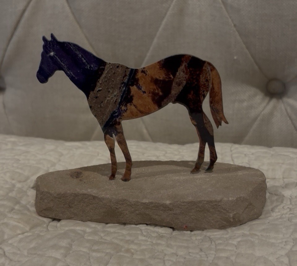 Vintage LazArt Metal Horse Sculpture on Sandstone Base 5” Look