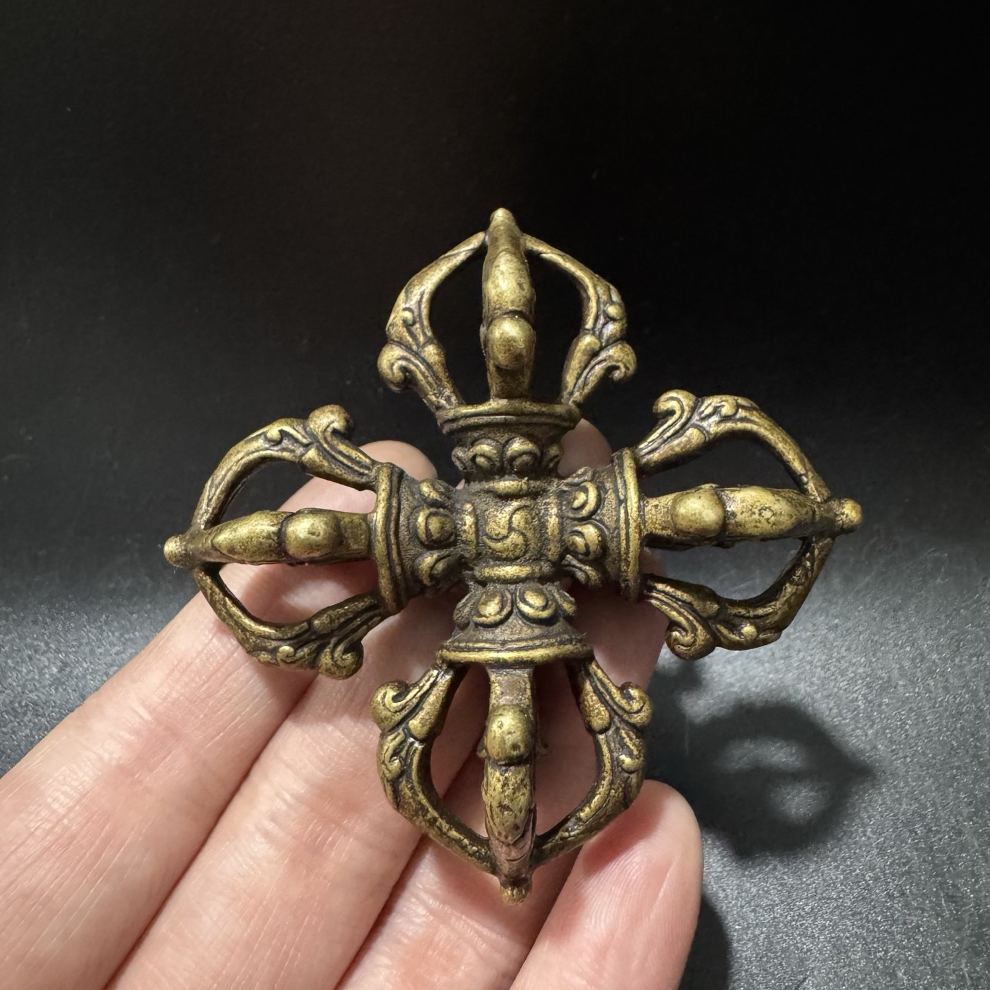 Handmade Nepalese Vajra Cross & Five-Pronged Phurba Pendant, Solid Brass Amulet