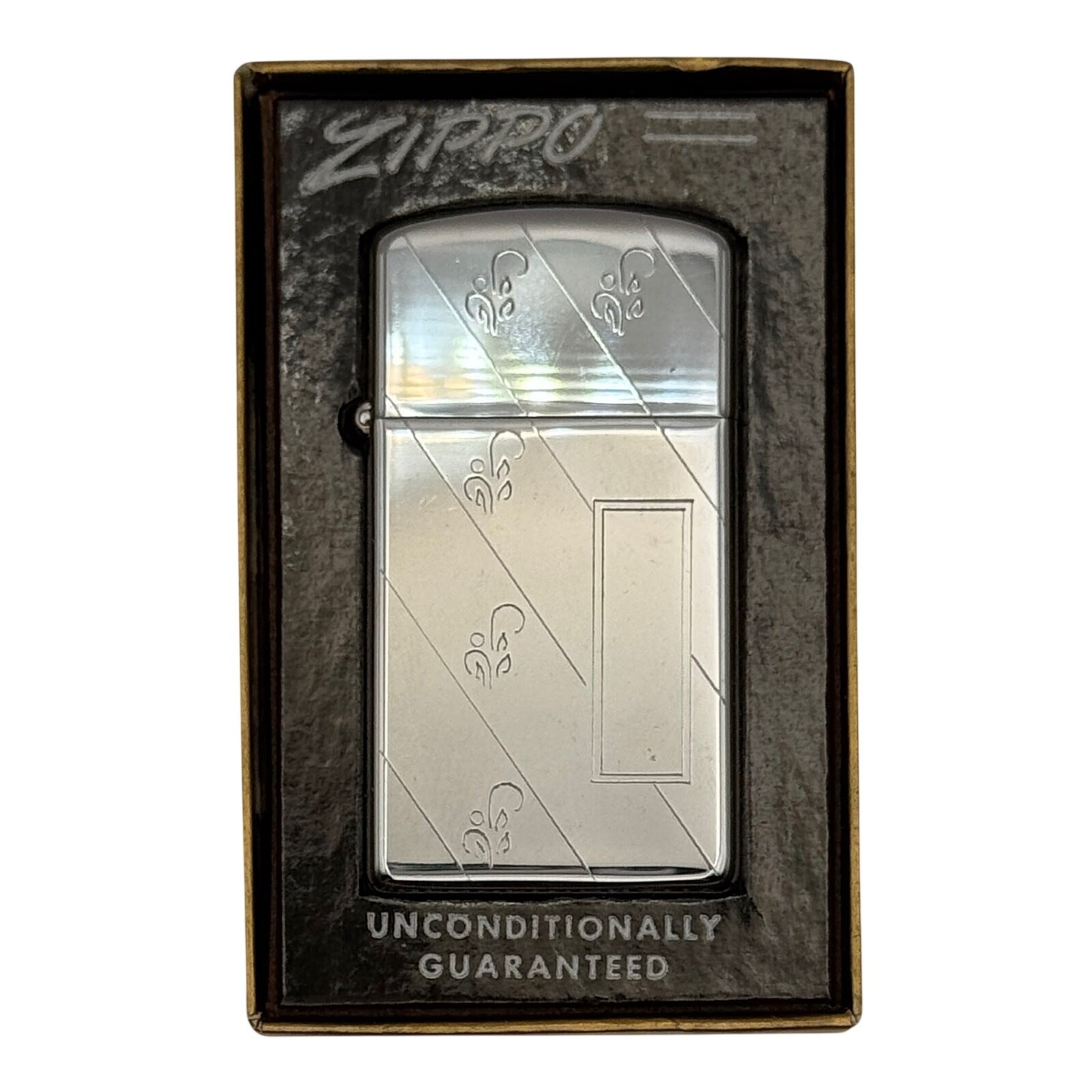 1963 Zippo Slim No 1625 H P Diagonal Chrome Lighter Original Box Vintage USA