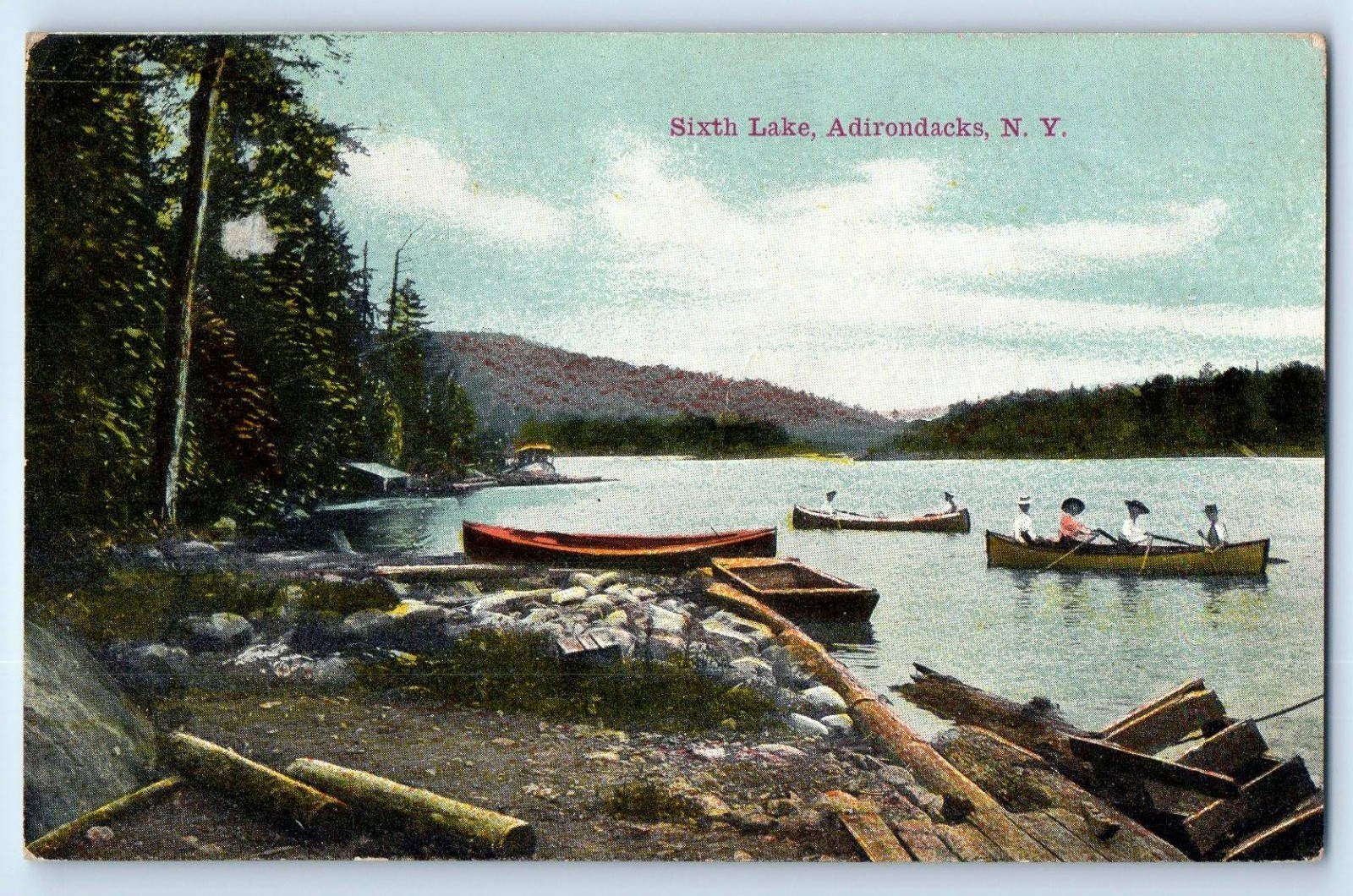 1911 Adirondack Mountains New York Vintage Postcard Sixth Lake Canoe Boat Posted 1911 Adirondack Mountains New York Vintage Postcard Sixth Lake Canoe Boat Posted