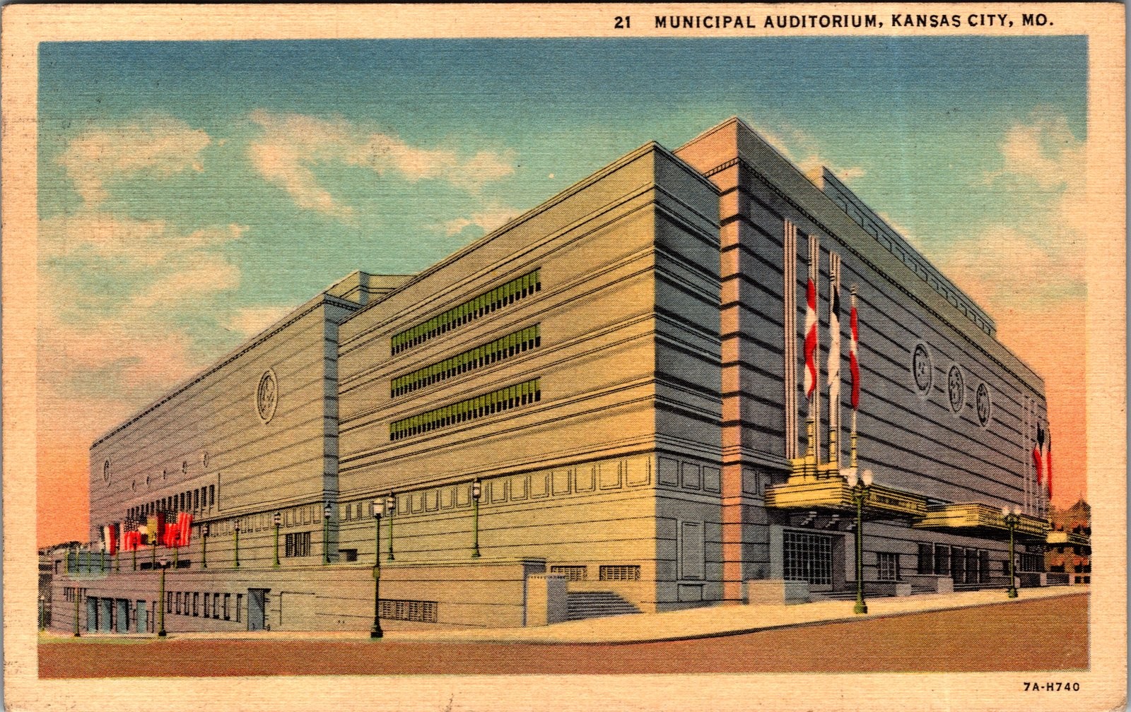 1939 Municipal Auditorium Kansas City MO Linen Postcard