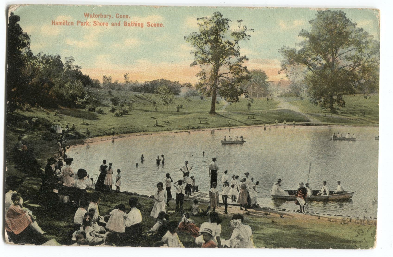 Postcard Hamilton Park Shore and Bathing Scene Waterbury CT Postcard Hamilton Park Shore and Bathing Scene Waterbury CT