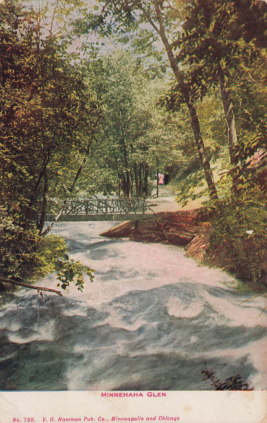 MINNEHAHA CREEK GLEN SHOWING BRIDGE POSTCARD MINNEAPOLIS MN MINNESOTA 1907