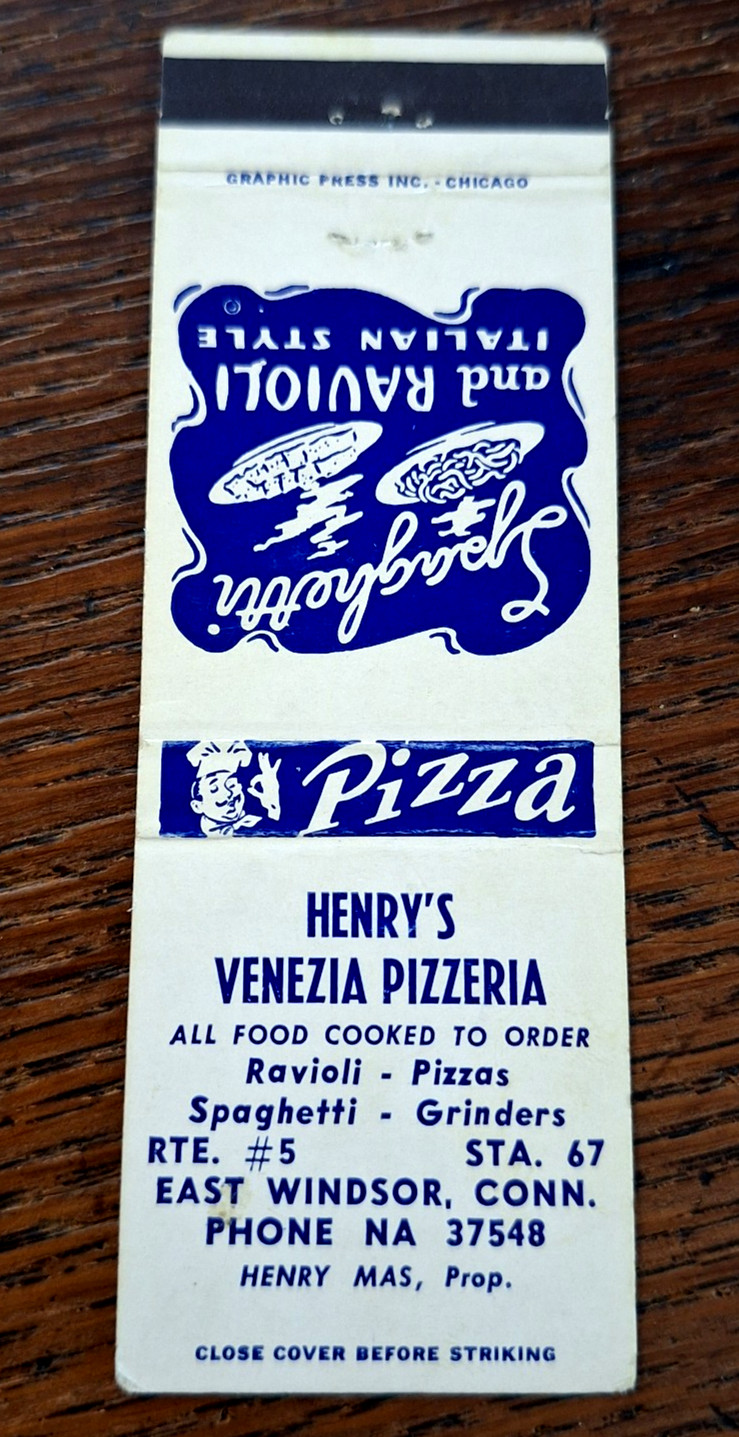 Vintage Matchbook: Henry's Venezia Pizzeria, East Windsor, CT