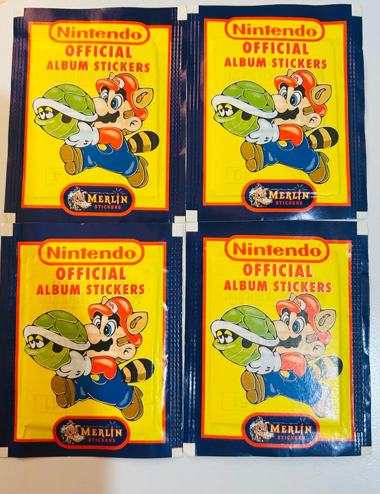 Vintage 1992 Merlin Nintendo Official Album Stickers 4 Pack New Sealed Bundle