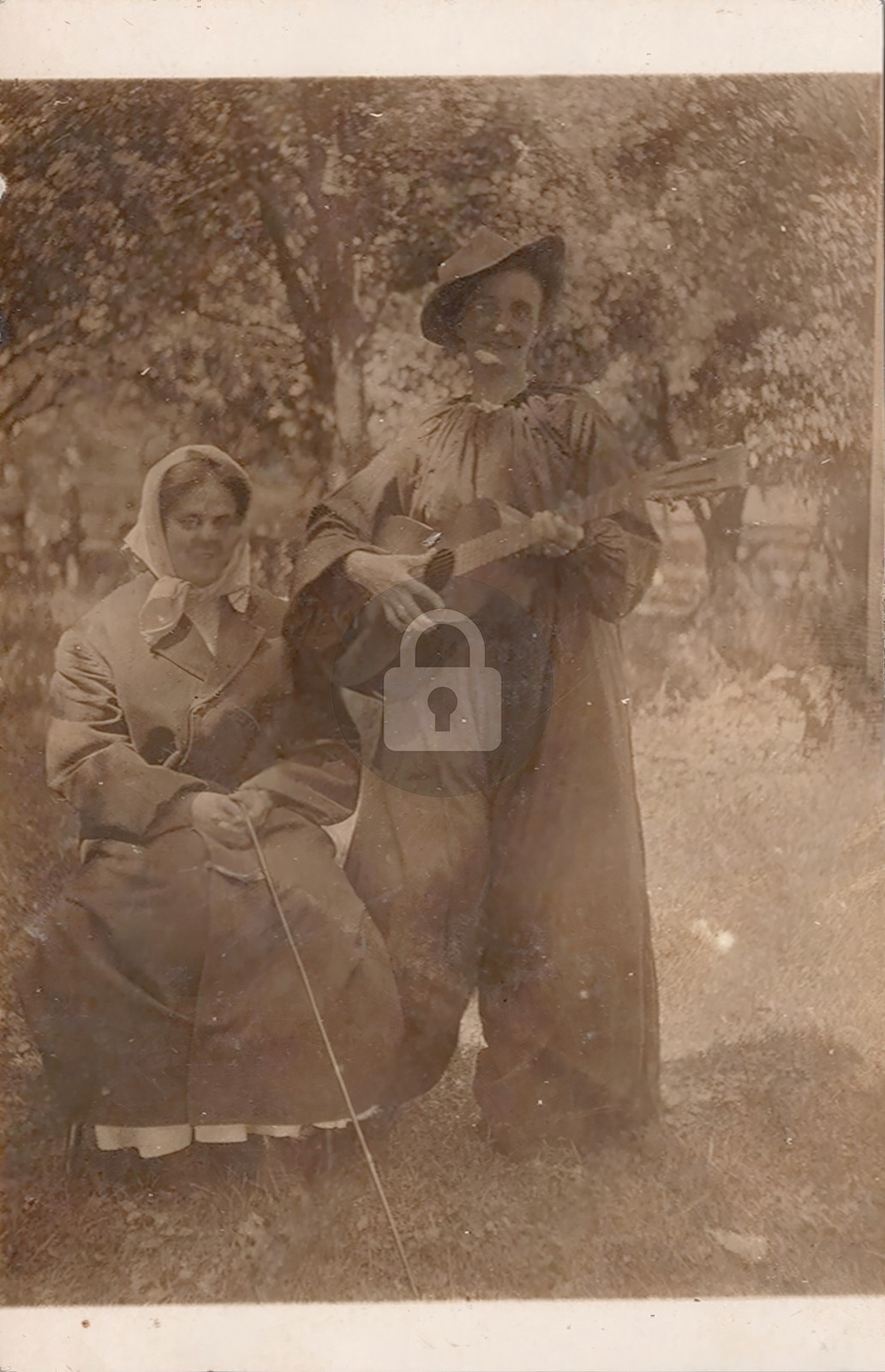 Woman Playing Guitar Early Selfie? 1910s RPPC Photo Postcard COPY