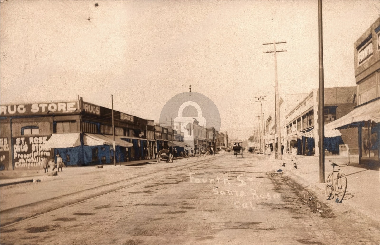Fourth Street SANTA ROSA California Sonoma Co 1908 RPPC Photo Postcard COPY