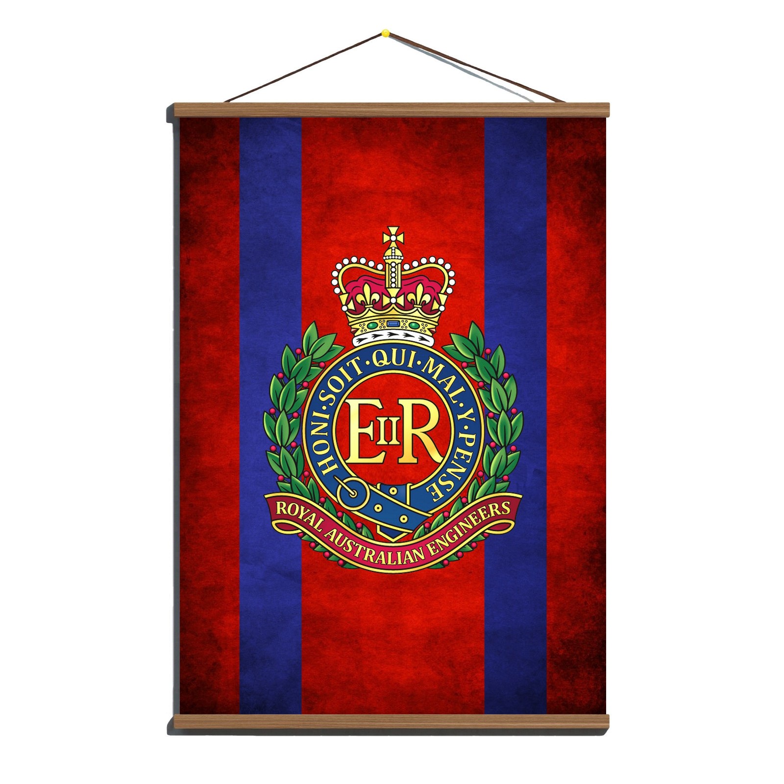 Royal Australian Engineers RAE Unique Design Flag Banner; Canvas, Wooden Hanger