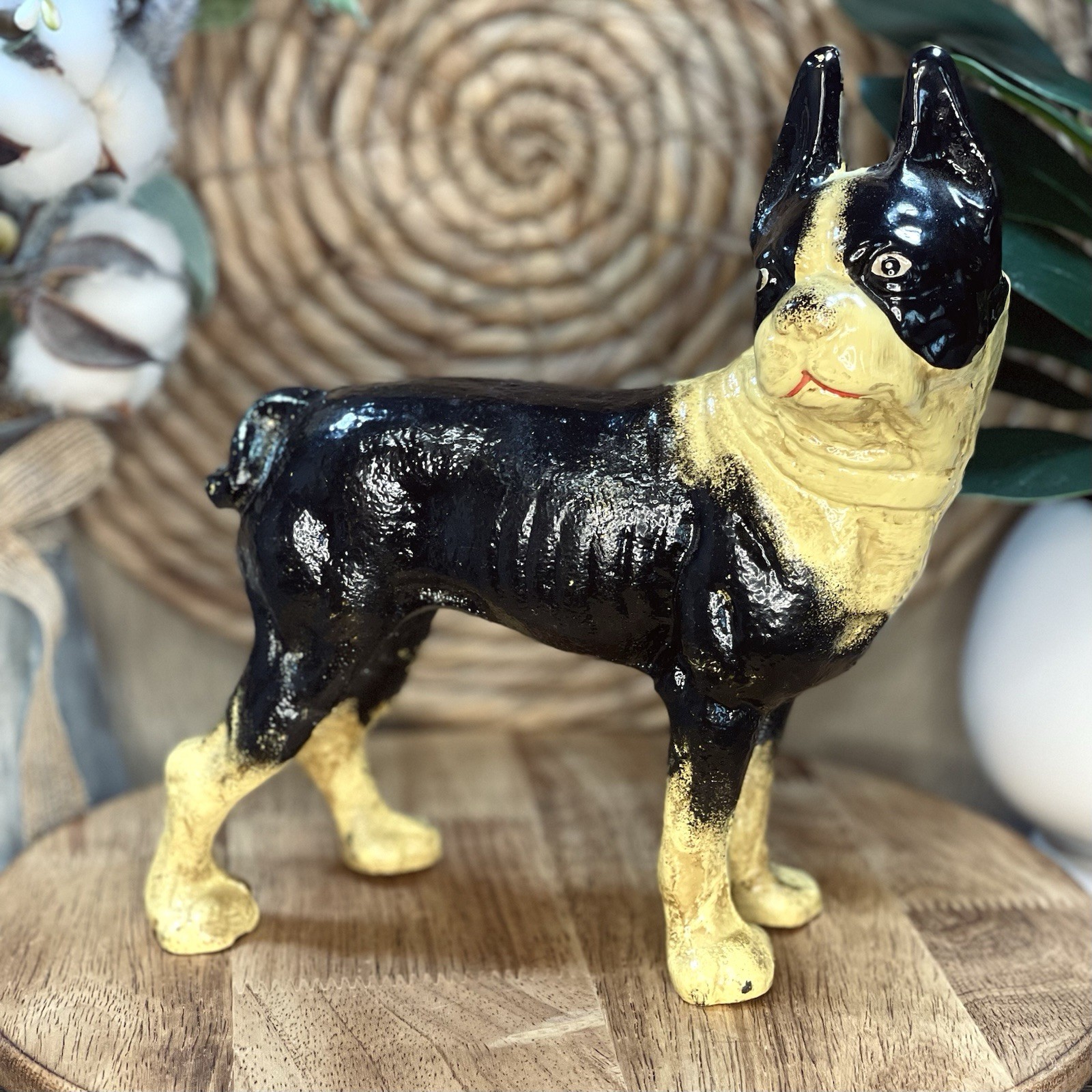 Cast Iron Boston Terrier Dog Statue - Antique Style