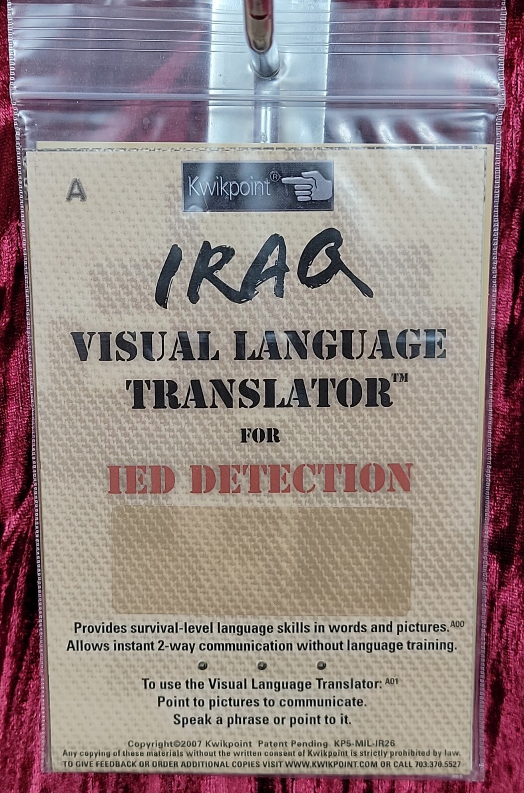 NEW Vintage 2006 US Army Iraq War Era Visual Language Translator IED DETECTION NEW Vintage 2006 US Army Iraq War Era Visual Language Translator IED DETECTION