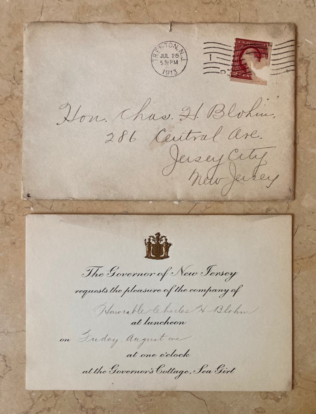 RARE INVITATION TO THE NEW JERSEY SUMMER CAPITAL AT SEA GIRT BEACH AUG.1,1913