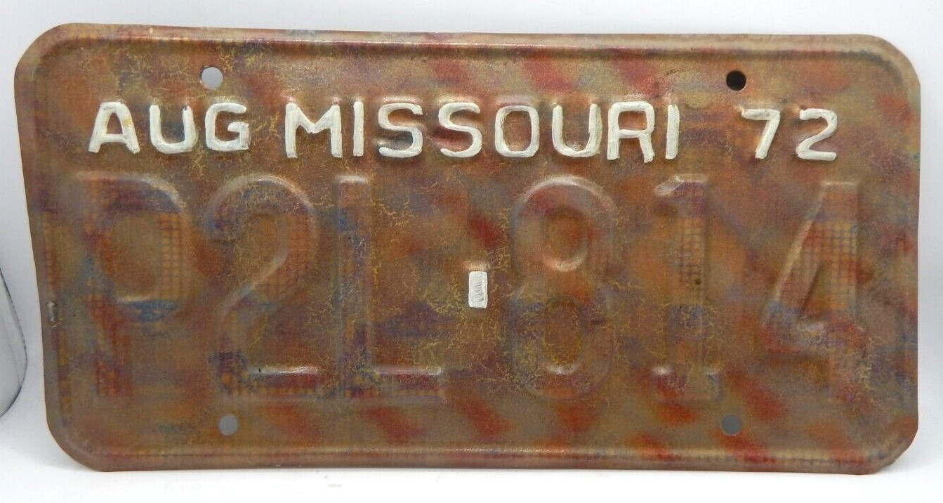 Vtg State License Plate Automotive Painted Folk Art Missouri Mo 1972