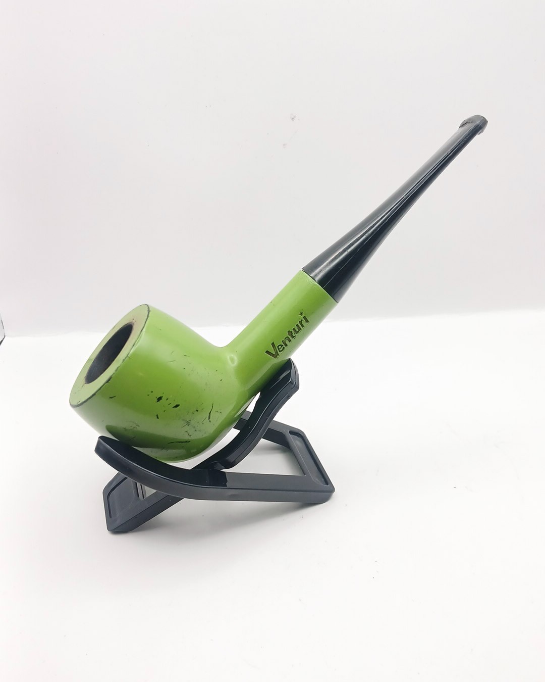 Vintage Venturi Ceramic Tobacco Pipe Green Bowl Black Stem Estate Pipe