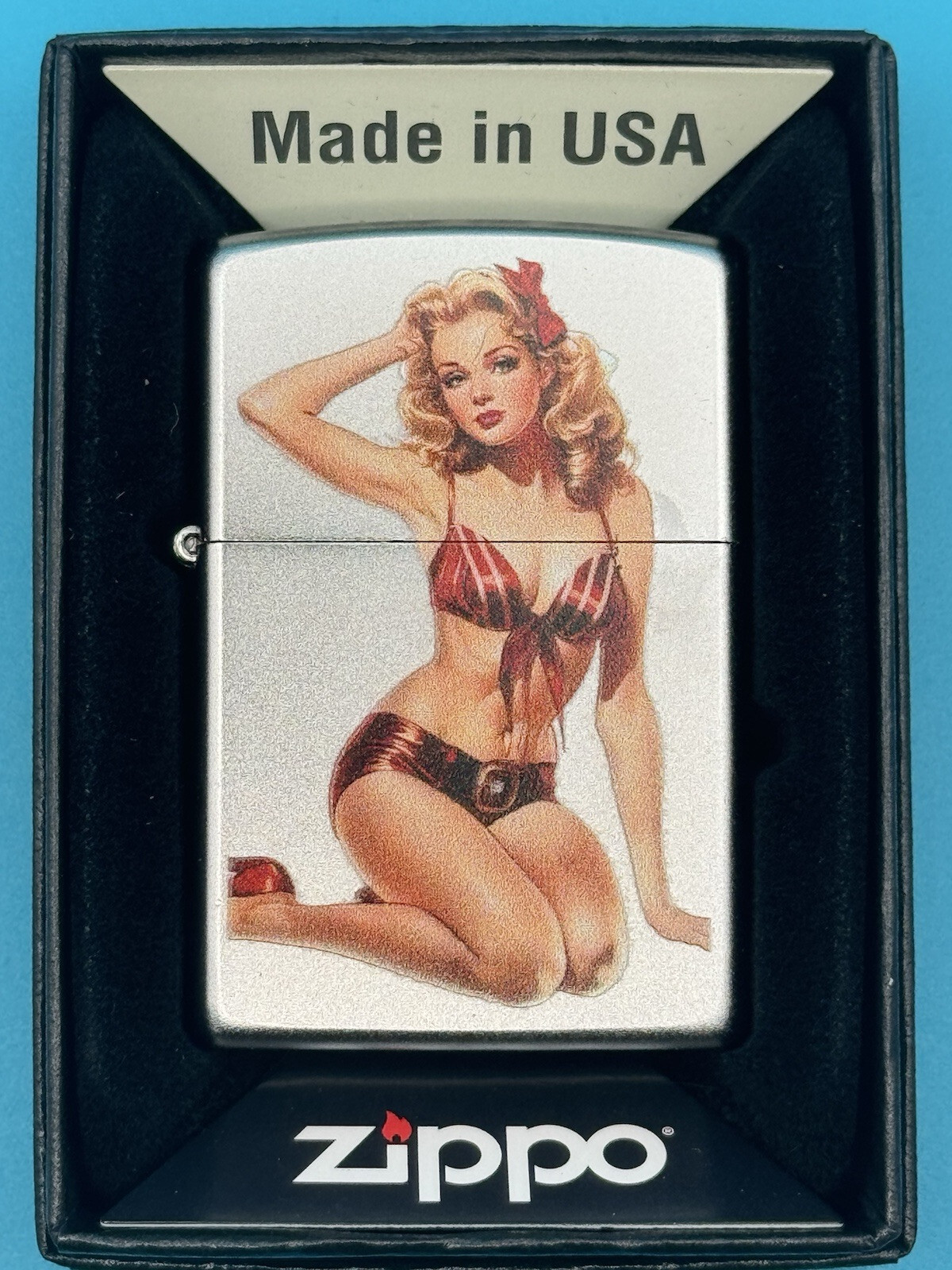 Pinup Girl In Red Bikini Chrome Zippo Lighter NEW