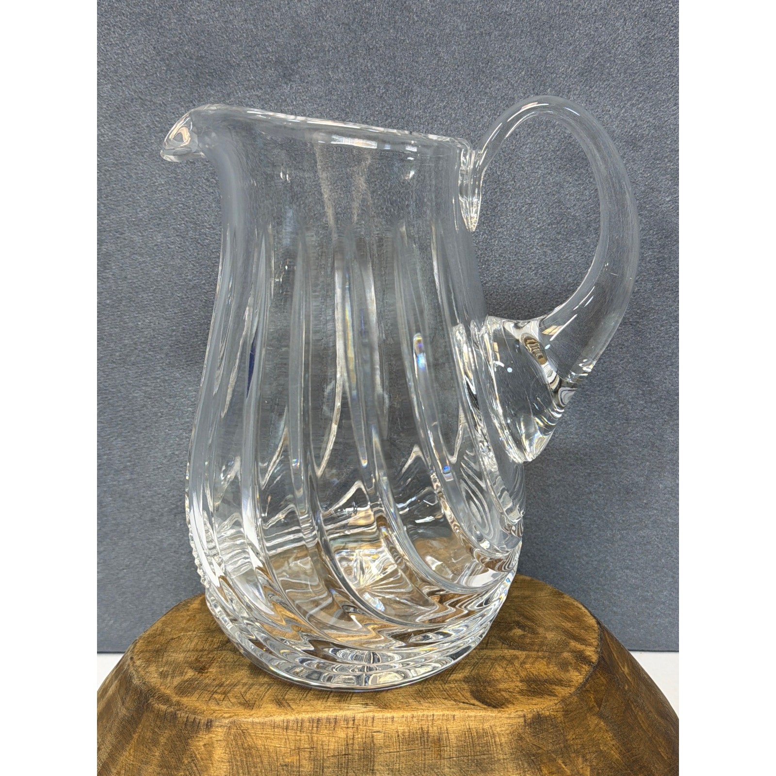 Vintage Lead Crystal Heavy Clear Pitcher Swirled Pattern ~ 8\ Vintage Lead Crystal Heavy Clear Pitcher Swirled Pattern ~ 8\