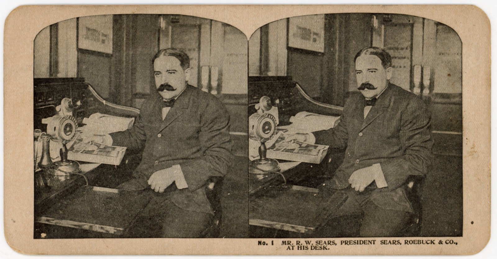 1908 Sears Roebuck Richard W Sears President Desk Stereoview Promo No 1