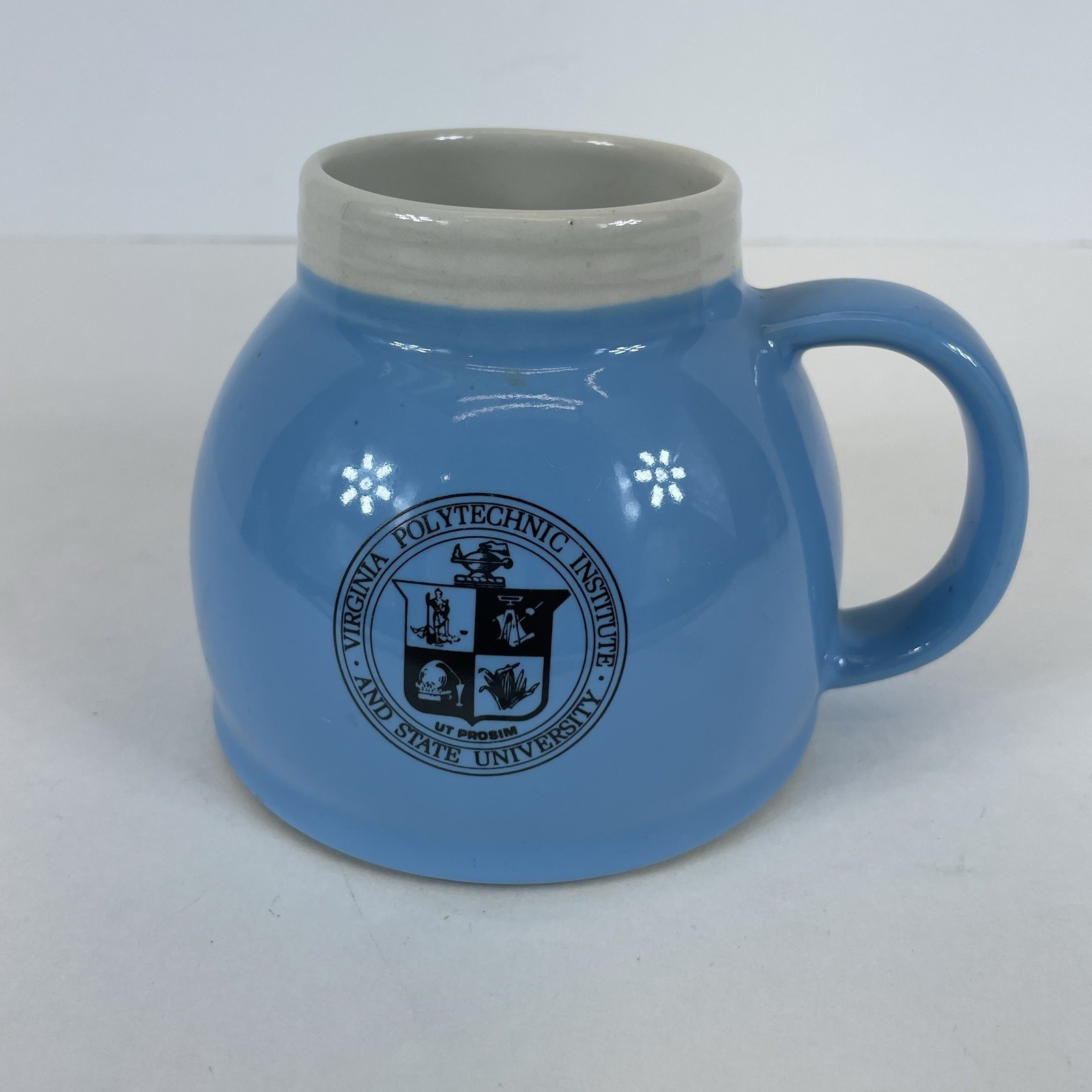 Vintage Virginia Tech Ceramic Coffee Mug Blue Wide Base Travel Cup Nonslip VT Vintage Virginia Tech Ceramic Coffee Mug Blue Wide Base Travel Cup Nonslip VT
