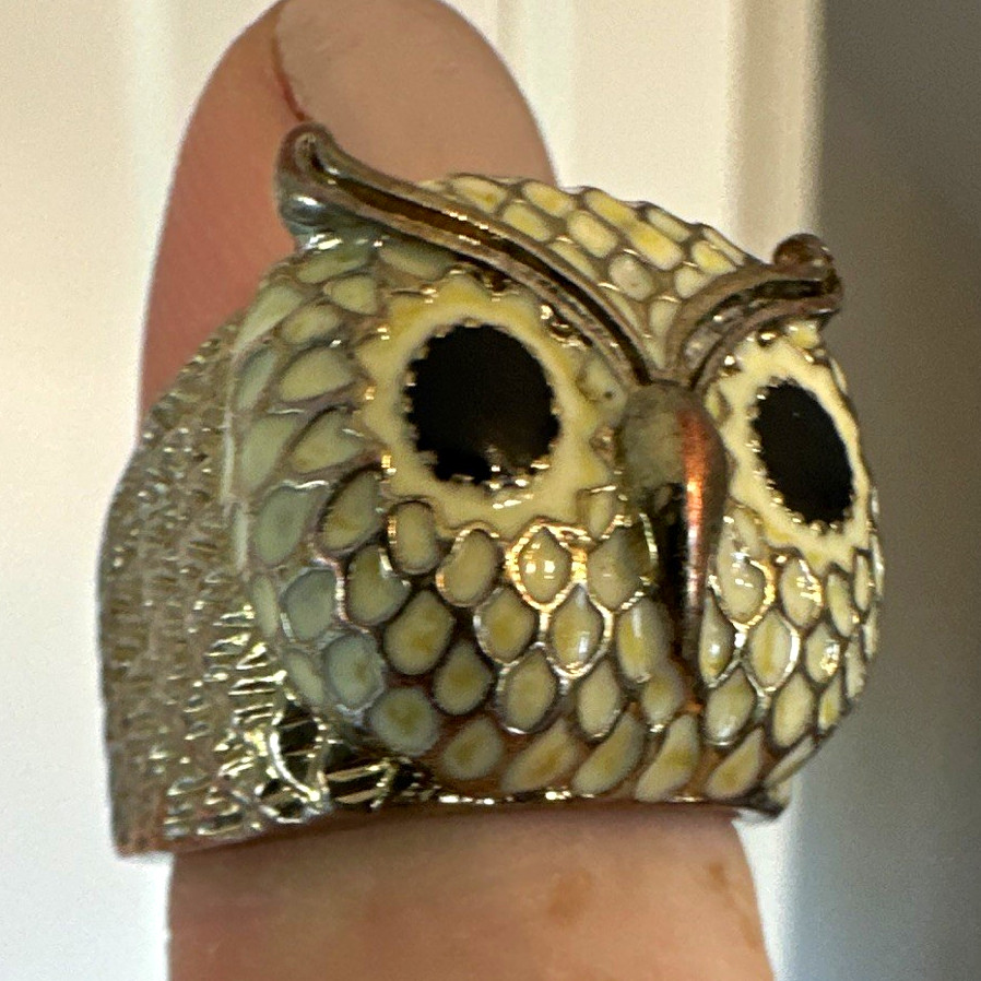 Owl Face Statement Ring Silver Tone Metal Bird Owl Shaped Fashion Jewelry