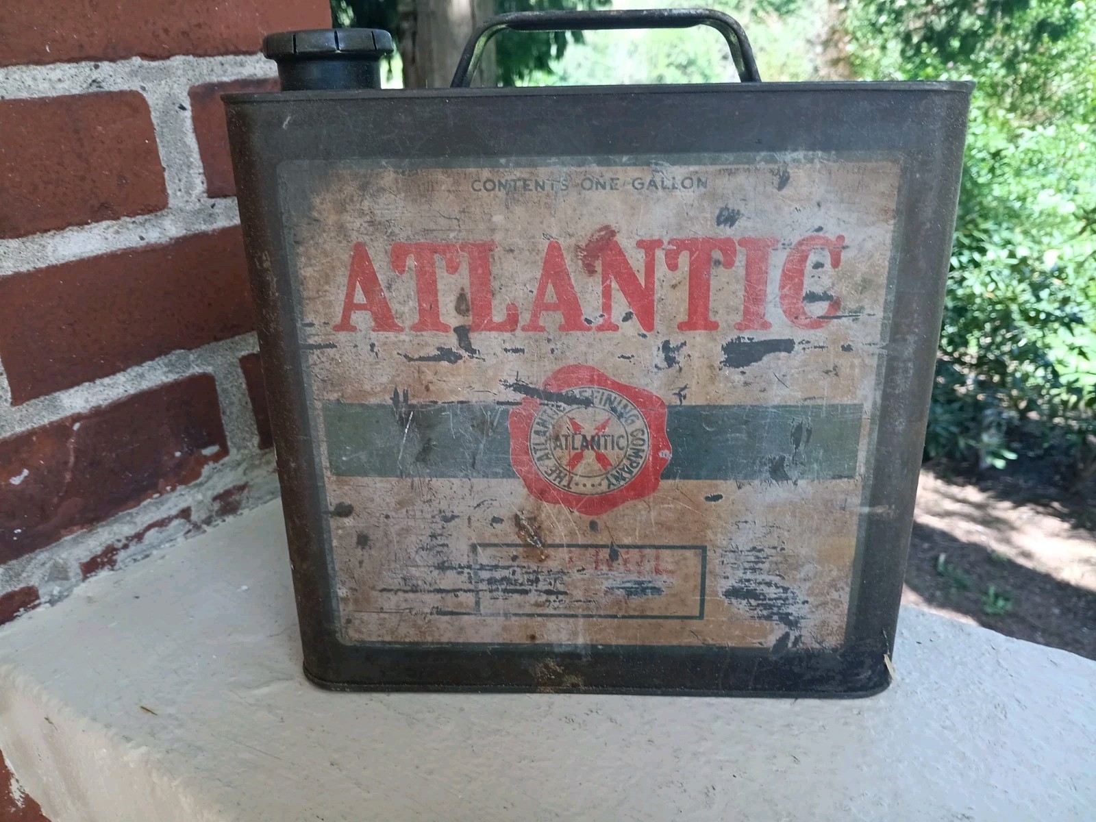 VINTAGE ATLANTIC MOTOR OIL TIN CAN ADVERTISING GAS STATION GARAGE PHILADELPHIA