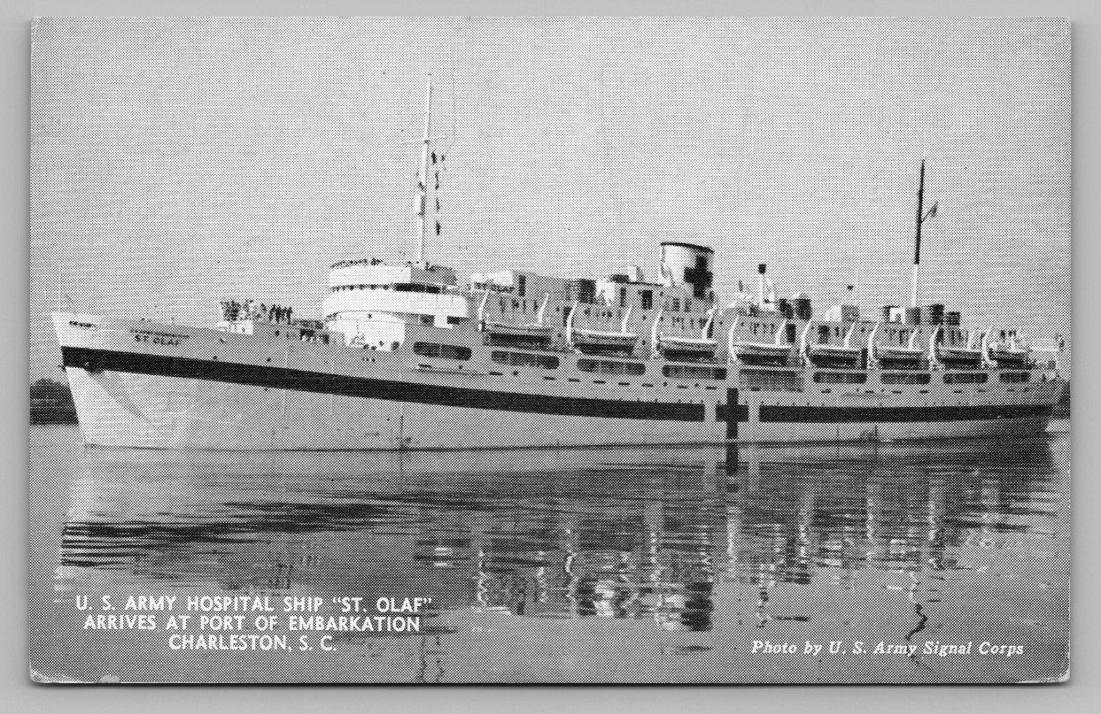 St Olaf US Army Hospital Ship USAHS Charleston SC Embarkation Postcard Vtg D2