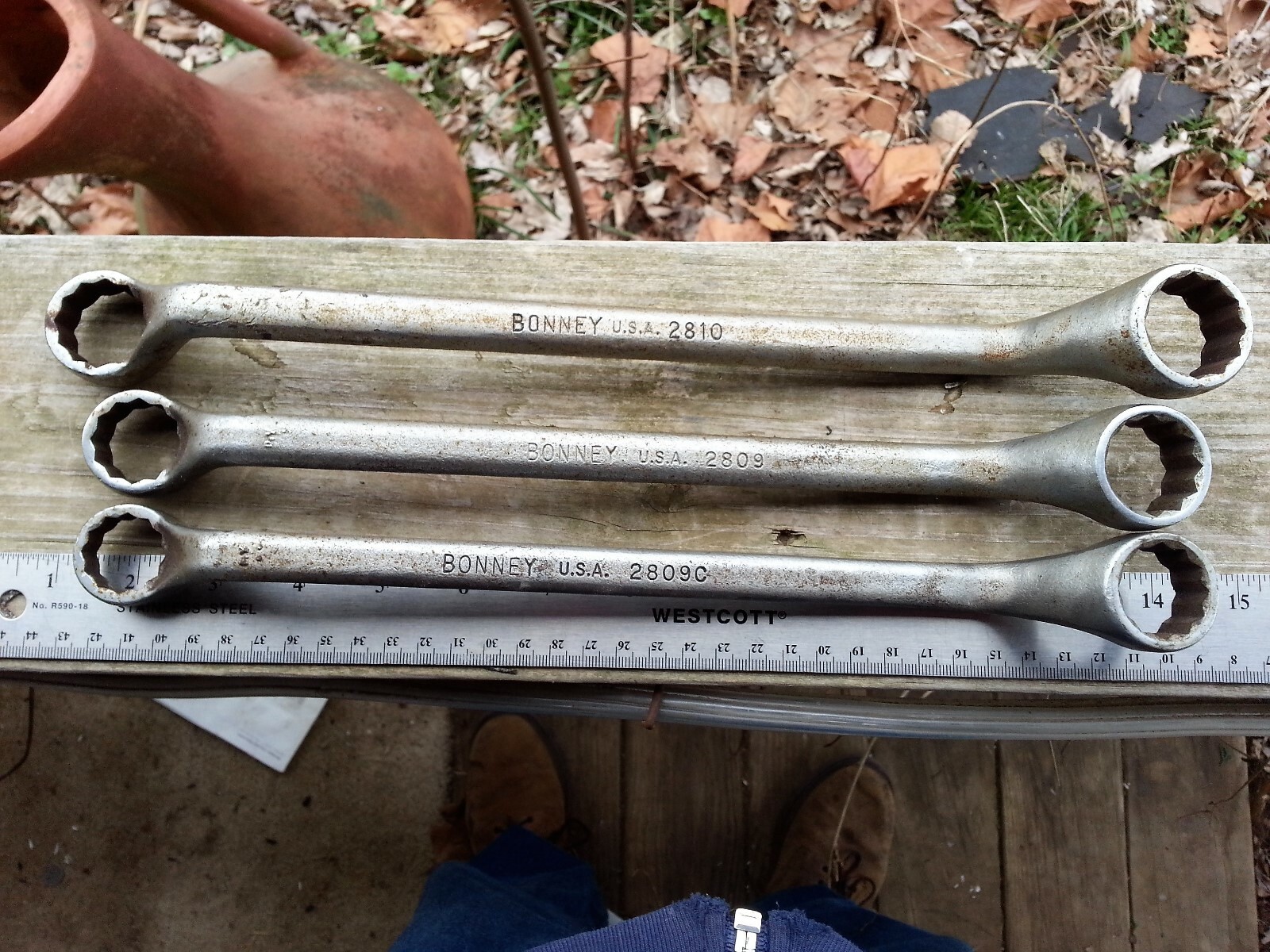 3 Vtg Bonney Double Offset Large Box End Wrench Set  2810, 2809, 2809CPre owned