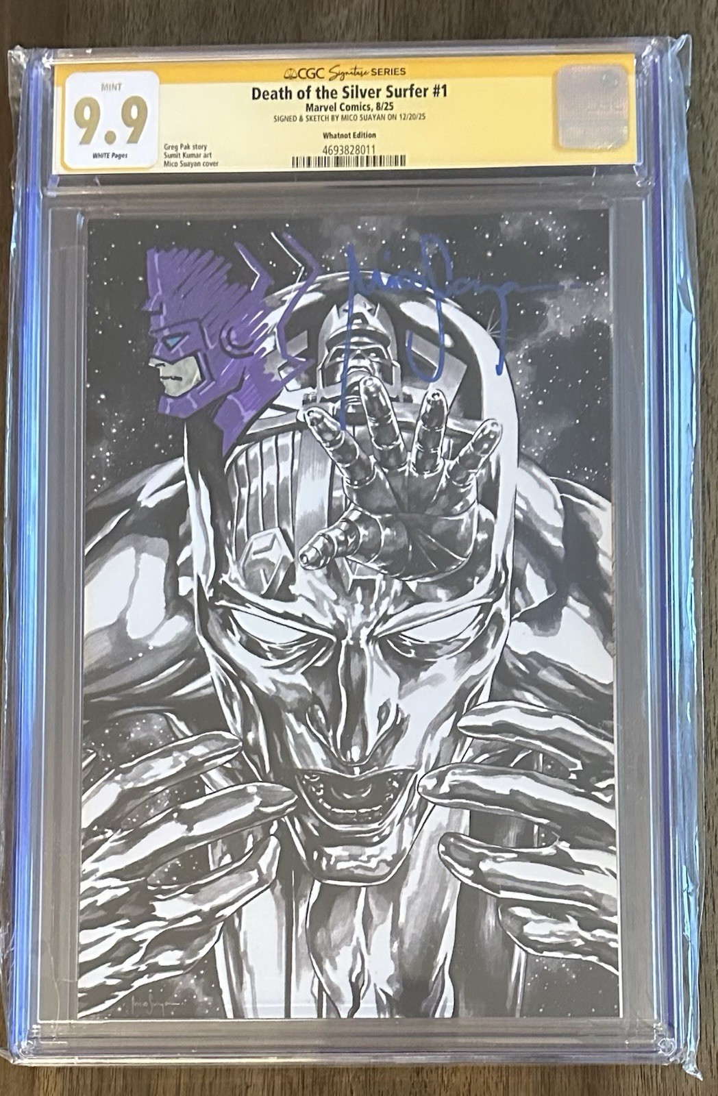 Death of the Silver Surfer #1 Mico Suayan SDCC Ex.  B&W CGC SS 9.9 W/Sketch