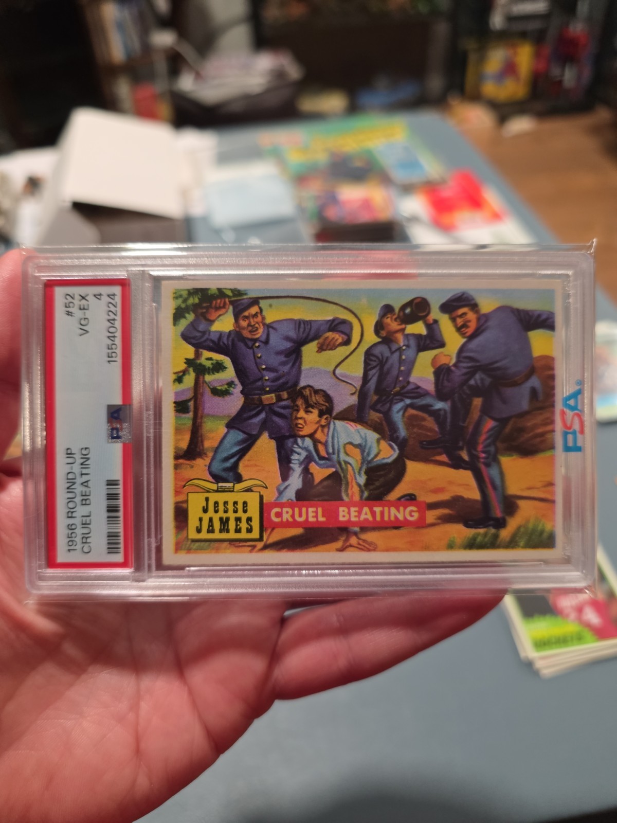 1956 Topps Round Up #52 CRUEL BEATING PSA 4 Jesse James 1956 Topps Round Up #52 CRUEL BEATING PSA 4 Jesse James