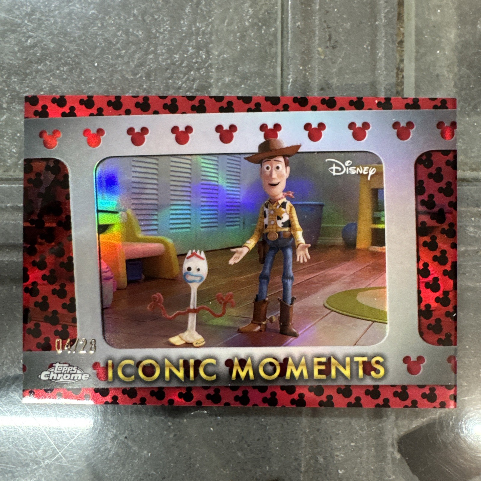 2025 Topps Chrome Disney Iconic Moments Woody Introduces Forky Toy Story /28