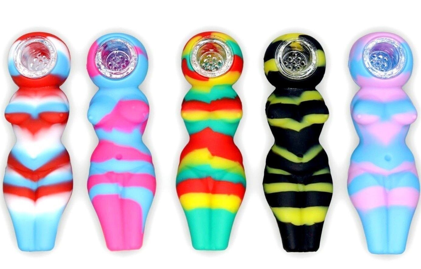 1‑Pack 4.25‑inch Portable Sexy‑Silicone‑Bongs, 7‑Hole‑Glass‑Bowl Included